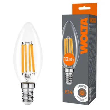 Купить Светодиодная лампа FILAMENT WF-C35-12W4KE14 12Вт 4000K Е14, Wolta в интернет-магазине Akvilon.kz