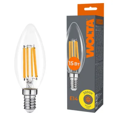 Купить Светодиодная лампа FILAMENT WF-C35-15W3KE14 15Вт 3000K Е14, Wolta в интернет-магазине Akvilon.kz