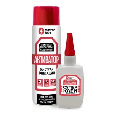 Купить Супер-клей комплект для экспресс склеивания, прозрачный 400м+100гр Masterteks в интернет-магазине Akvilon.kz