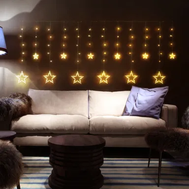 Купить Электрогирлянда Бахрома с звёздочками 138 LED ламп, 12 нитей, 8 режимов, 2x0,9м, VEGAS в интернет-магазине Akvilon.kz