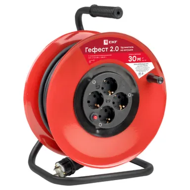 Купить Удлинитель на катушке 4x30м с заземлением с передохранителем 16А IP20 "Гефест 2" 3x1,5 EKF в интернет-магазине Akvilon.kz