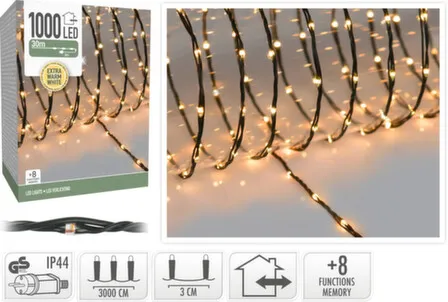 Купить Гирлянда электрическая с контроллером, теплый белый, 1000 led-лампы, адаптер IP44, 3000 см, Koopman в интернет-магазине Akvilon.kz