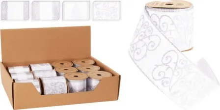 Купить Лента для декорирования, белый/серебро, 270x6 см, в ассортименте, Koopman в интернет-магазине Akvilon.kz