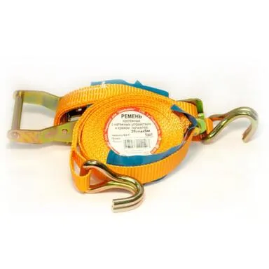 Купить Ремень крепежный с натяжным устройством и крюком 35 мм х 6 м, 2,5/5 т, полиэстер, цветной, 1 шт, Стройбат в интернет-магазине Akvilon.kz