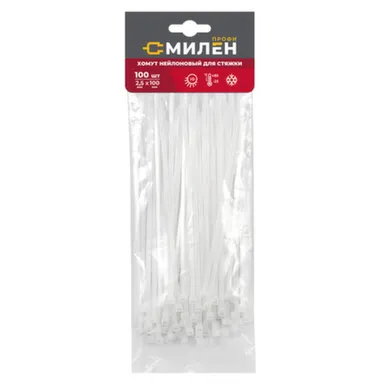 Купить Нейлоновые хомуты для стяжки Милен, белые, 2,5x100 мм, 100 шт/100 РОС ШК в интернет-магазине Akvilon.kz