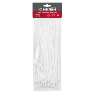 Купить Нейлоновые хомуты для стяжки Милен, белые, 3,6x200 мм, 100 шт/100 в интернет-магазине Akvilon.kz