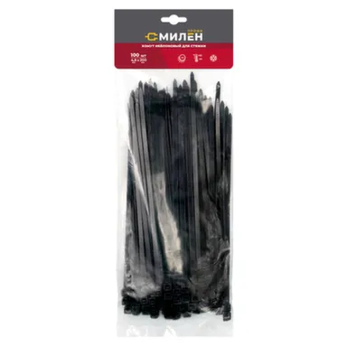 Купить Нейлоновые хомуты для стяжки Милен, чёрные, 4,8x200 мм, 100 шт/100 в интернет-магазине Akvilon.kz