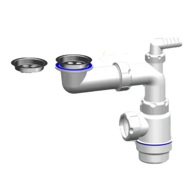 Купить Сифон мини 1 1/2x40 телескопический с нержавеющим выпуском 63мм и отводом в интернет-магазине Akvilon.kz