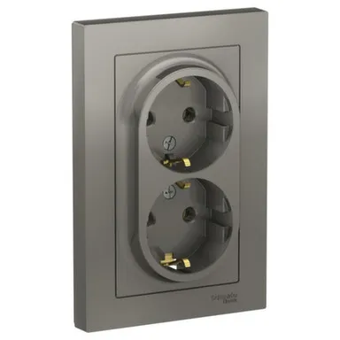 Купить Розетка 2-местная Schneider Electric Atlas сталь в интернет-магазине Akvilon.kz