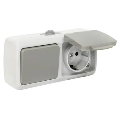 Купить Розетка 1- мест. 16А з/к с крышкой с выключателем 1 клавиша IP54 Мурманск в интернет-магазине Akvilon.kz
