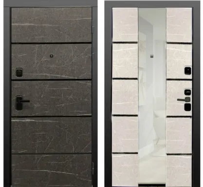 Купить Дверь металлическая Оскар Торос черный+Черный глянец МДФ/Металлик черный (зеркало) 880x2050 мм, правая, Алмаз в интернет-магазине Akvilon.kz