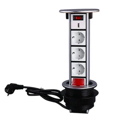 Купить Выдвижной настольный розеточный блок на 3 розетки 200B+USB, серый в интернет-магазине Akvilon.kz