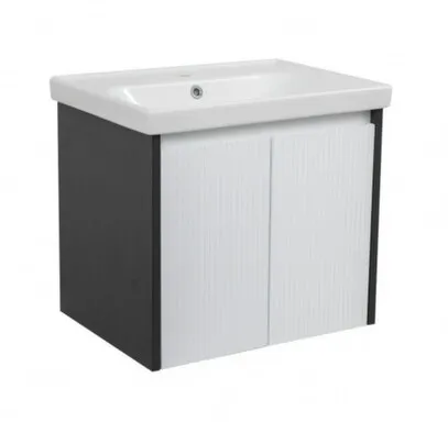 Купить Тумба подвесная Барселона, Антрацит белый матовый, с умывальником Frame 60 см, Аква Родос в интернет-магазине Akvilon.kz