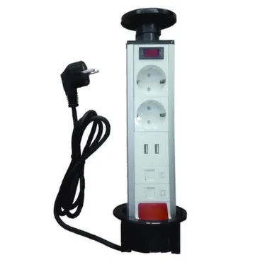 Купить Выдвижной настольный розеточный блок на 2 розетки+USB 200B, чёрный в интернет-магазине Akvilon.kz