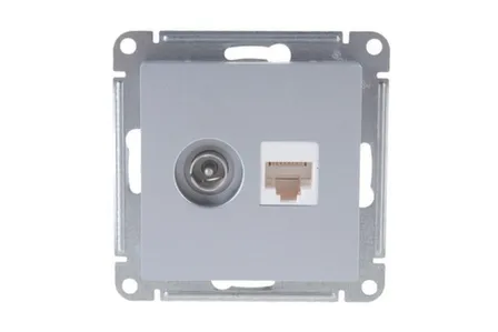 Купить Розетка двухместная компьютерная+ТВ,серия AtlasDesign алюминий в интернет-магазине Akvilon.kz