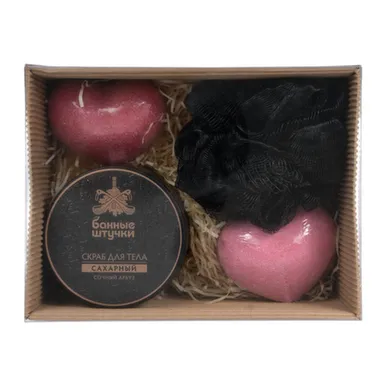 Купить Подарочный набор Страсть 4 предмета ( бурлящие шары, скраб, мочалка-бант), Банные штучки в интернет-магазине Akvilon.kz