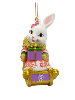 Купить Новогоднее подвесное украшение Зайка в санях из полирезины 5,5x8x4см, Magic Time в интернет-магазине Akvilon.kz
