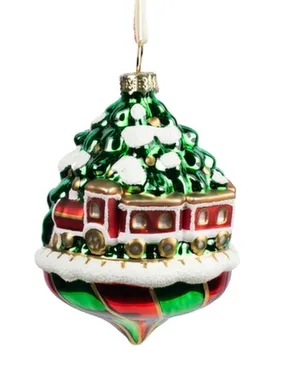 Купить Новогоднее подвесное украшение Поезд вокург ёлки из стекла 7x7x9см, Magic Time в интернет-магазине Akvilon.kz
