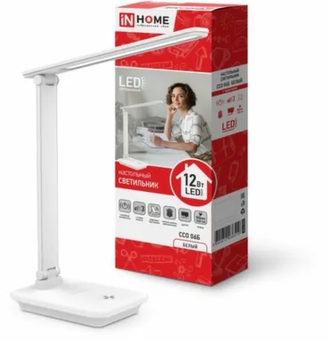 Купить Светильник настольный светодиодный IN HOME ССО 06Ч 12Вт с подставкой под телефон, с адаптером, 3 уровня яркости (белый) в интернет-магазине Akvilon.kz
