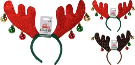 Купить Ободок карнавальный декорированный рогами оленя с колокольчиками, 35x3x26 см, в ассортименте, Koopman в интернет-магазине Akvilon.kz