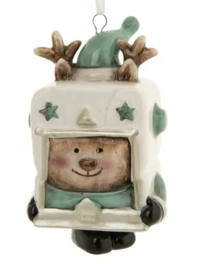 Купить Новогоднее подвесное украшение Олень-колокольчик бирюзовый из доломитовой керамики 4,5x5,5x8см, Magic Time в интернет-магазине Akvilon.kz