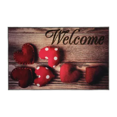 Купить Коврик влаговпитывающий "Velur" коллаж с сердцами "Welcome" 50x80 см "VORTEX" в интернет-магазине Akvilon.kz