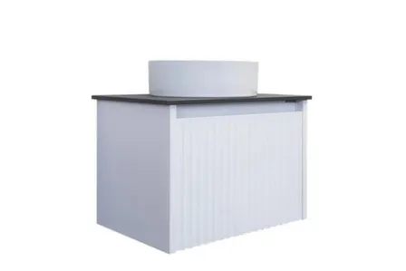 Купить Тумба подвесная Марсель со столешницей под мрамор Калакатта Блэк и умывальником 9111, белый матовый, 60 см, Comforty в интернет-магазине Akvilon.kz