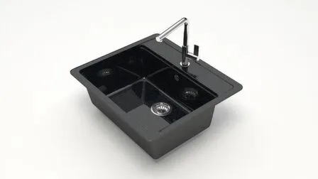 Купить Мойка кварцевая глянцевая Джекки без сифона, BERGG lab Черный в интернет-магазине Akvilon.kz