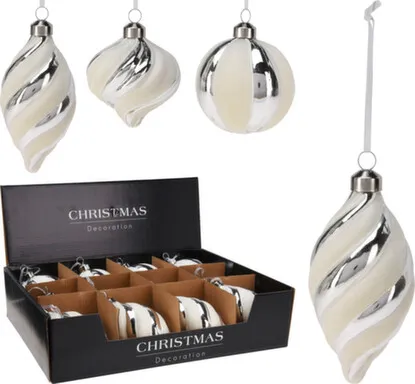 Купить Елочное украшение Шар/луковка/капелька, белый, стекло, в ассортименте, Koopman в интернет-магазине Akvilon.kz