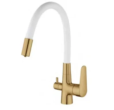Купить Смеситель для кухни Coral с высоким гибким изливом и подключением к фильтру, белый/золото, CL03GW, Esko в интернет-магазине Akvilon.kz