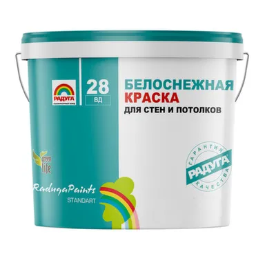 Купить Краска акриловая Радуга-28 белоснежная для стен и потолков 1,3 в интернет-магазине Akvilon.kz