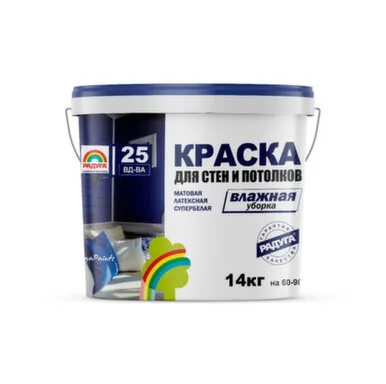 Купить Краска латексная Радуга-25 супербелая протирающаяся для стен и потолков 14 в интернет-магазине Akvilon.kz