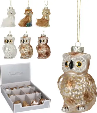 Купить Ёлочное украшение Сова/лиса разм. 6x5x10,6см, цвет в асс, Koopman в интернет-магазине Akvilon.kz