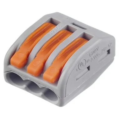 Купить Строительно-монтажная клемма универсальная 3 отверстия 0,08-2,5мм2, с рычажком, WAGO в интернет-магазине Akvilon.kz