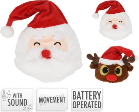 Купить Шапка "танцующая голова Санты/оленя" выс. 45см, со звуком и движением, раб от бат 3XAA(в компл) в интернет-магазине Akvilon.kz