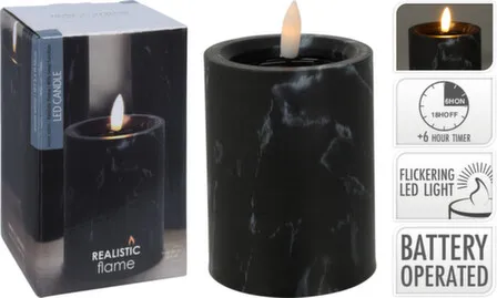 Купить Светильник декоративный Мерцающая свеча, 7,5x7,5x10 см, 1 led-лампа, с функцией таймера, чёрный мрамор, Koopman в интернет-магазине Akvilon.kz