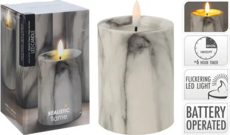 Купить Светильник декоративный Мерцающая свеча, 7,5x7,5x10 см, 1 led-лампа, с функцией таймера, белый мрамор, Koopman в интернет-магазине Akvilon.kz