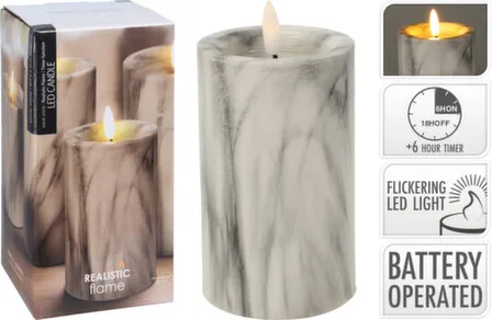 Купить Светильник декоративный Мерцающая свеча, 7,5x7,5x12,5 см, 1 led-лампа, с функцией таймера, белый мрамор, Koopman в интернет-магазине Akvilon.kz