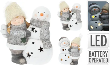 Купить Статуэтка Ангел со снеговиком, с подсветкой, 13,5x8,5x17 см, в ассортименте, Koopman в интернет-магазине Akvilon.kz