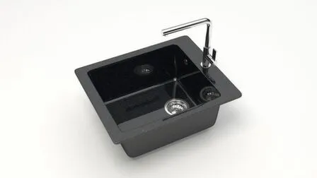 Купить Мойка кварцевая глянцевая Линди без сифона, BERGG lab Черный в интернет-магазине Akvilon.kz