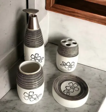 Купить Набор для ванной керамический 4в1 цветочный графит,ALROSSA в интернет-магазине Akvilon.kz