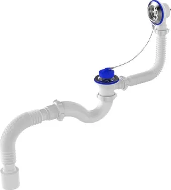 Купить Сифон для ванны с нержавеющим выпуском и переливом 1 1/2" с гибкой трубой 40x50мм, Aquant в интернет-магазине Akvilon.kz