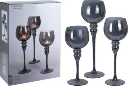 Купить Подсвечники декоративные Фужеры, 3 шт, высота 30 см, 35 см, 40 см, серебро, Koopman в интернет-магазине Akvilon.kz