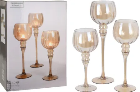 Купить Подсвечники декоративные Фужеры, 3 шт, высота 30 см, 35 см, 40 см, янтарный, Koopman в интернет-магазине Akvilon.kz