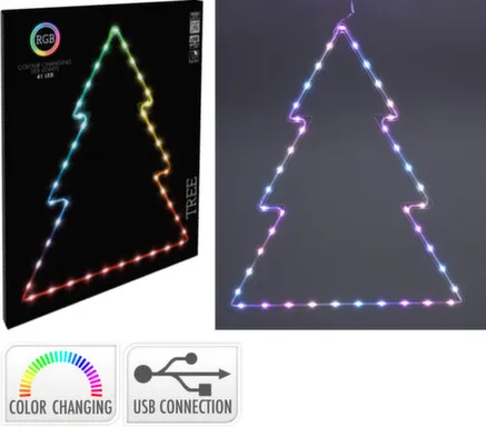 Купить Светильник Елка, 41 led-лампа, работает от USB, с контроллером, 48x0,6x60 см, Koopman в интернет-магазине Akvilon.kz