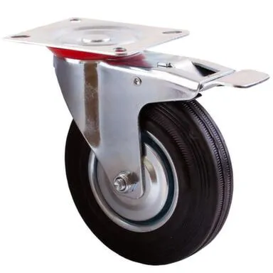 Купить Опора колесная поворотная на площадке со стопором, 125 мм, сталь/резина, черный, 1 шт, Стройбат в интернет-магазине Akvilon.kz