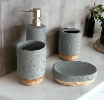 Купить Набор для ванной керамический 4в1 серый+дерево,ALROSSA в интернет-магазине Akvilon.kz