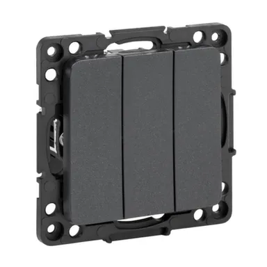 Купить Черный выключатель 3- клав. 10А Стокгольм в интернет-магазине Akvilon.kz