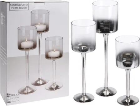 Купить Подсвечники декоративные "фужеры", набор 3 шт, выс. 25см/30см/35см, цвет серебро, Koopman в интернет-магазине Akvilon.kz