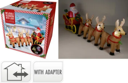 Купить Светильник электрический надувной Санта на санях с оленями 340x82x133см, Koopman в интернет-магазине Akvilon.kz